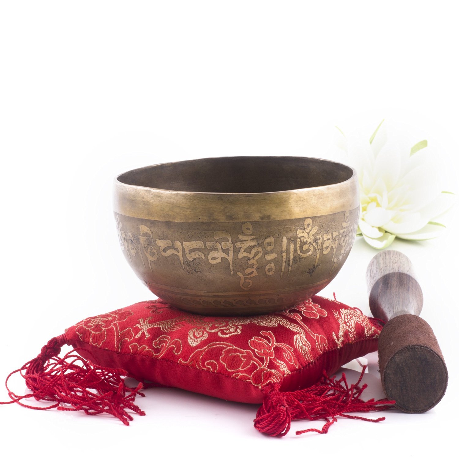 Aone India 16 Inches Healing Meditation Tibetan Singing Bowl, Hand Hammered Singing Bowls with Cushion & Mallet Striker + Cash Envelope (Pack of 10)