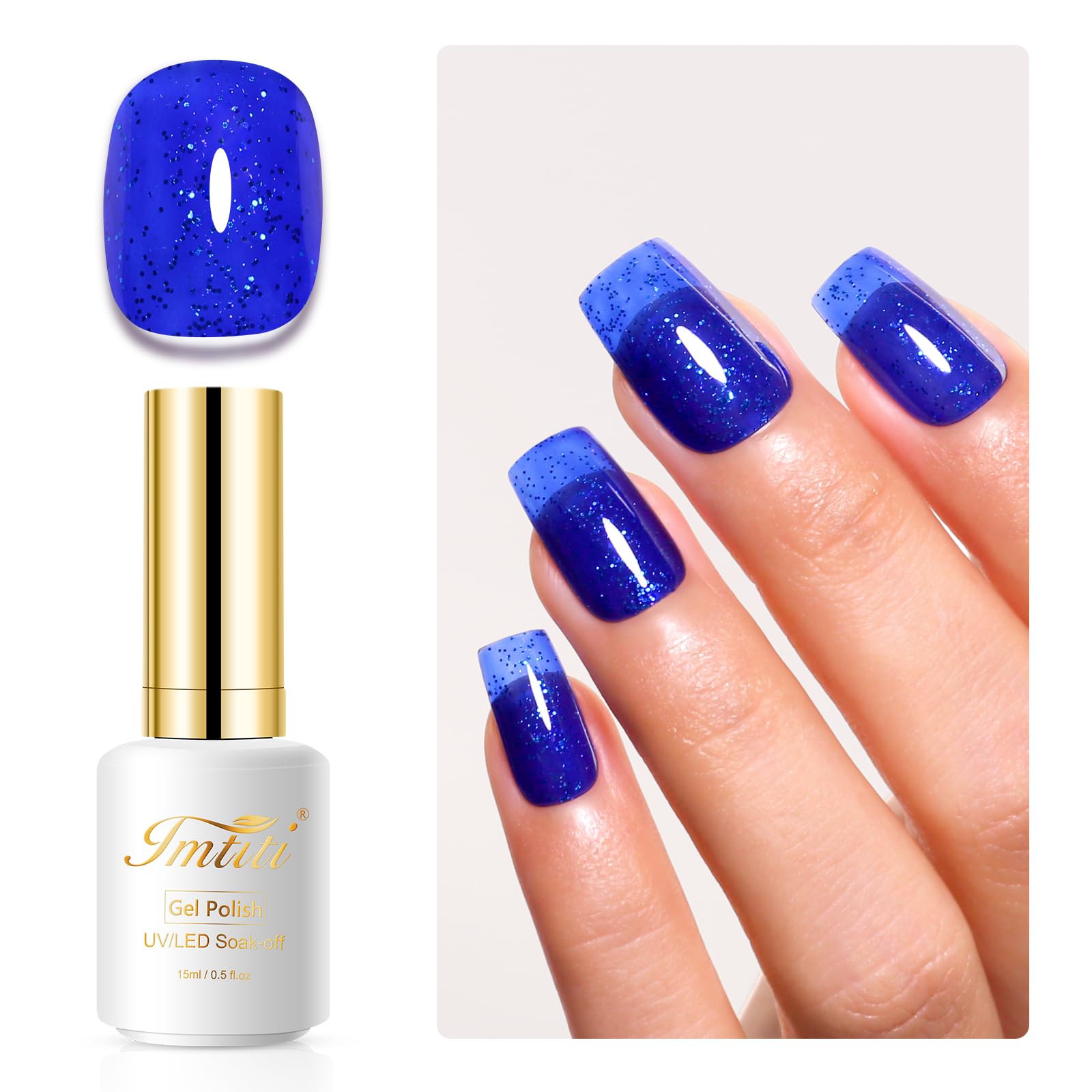 Imtiti Glitter Gel Nail Polish, 15ML Deep Blue Iridescent Glitter Gel Polish Soak Off LED UV Diamond Shimmer Sparkle Nail Gel Polish Fall Winter