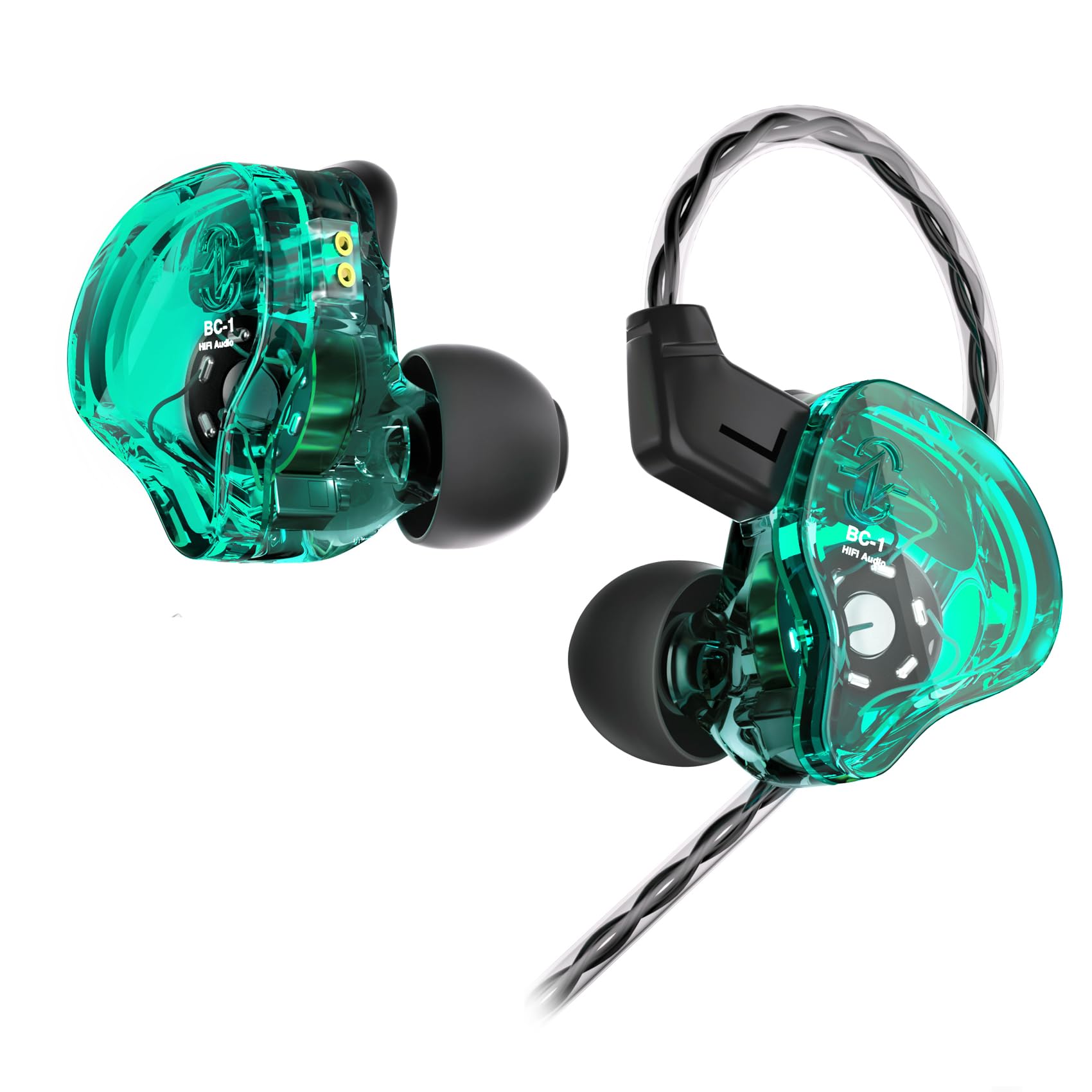 YINYOO CCZ Melody in Ear Monitors Earphones Headphones Wired Earbuds Without Microphone IEM HiFi Bass with 1DD 1BA, Ear fins, 4N OFC Cable for Musicians, Singer, on Stage, Studio (Green, Without mic)