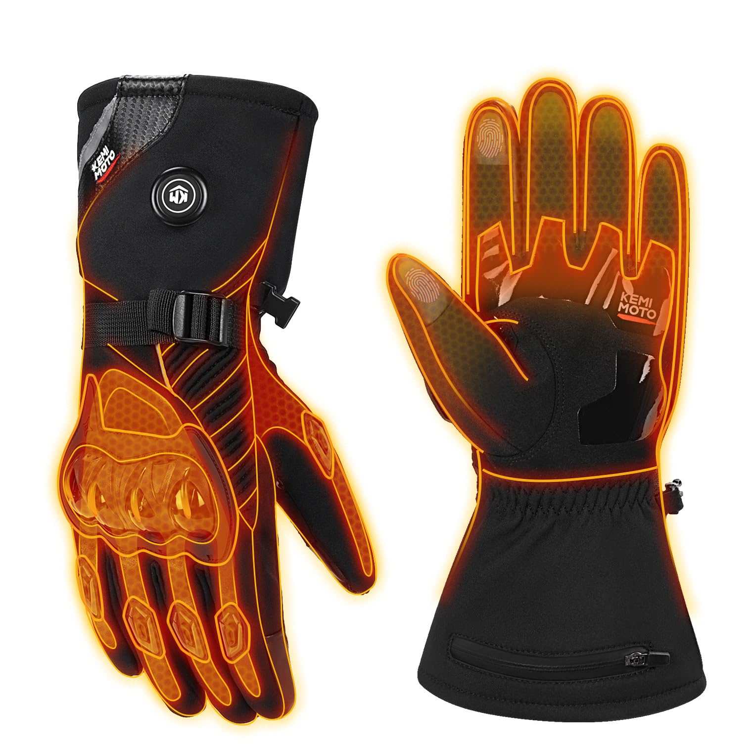 KEMIMOTO Guantes Moto Calefactables 3 Modos con Batería 2500mAH, Resistentes al Desgaste y Pantalla Táctil