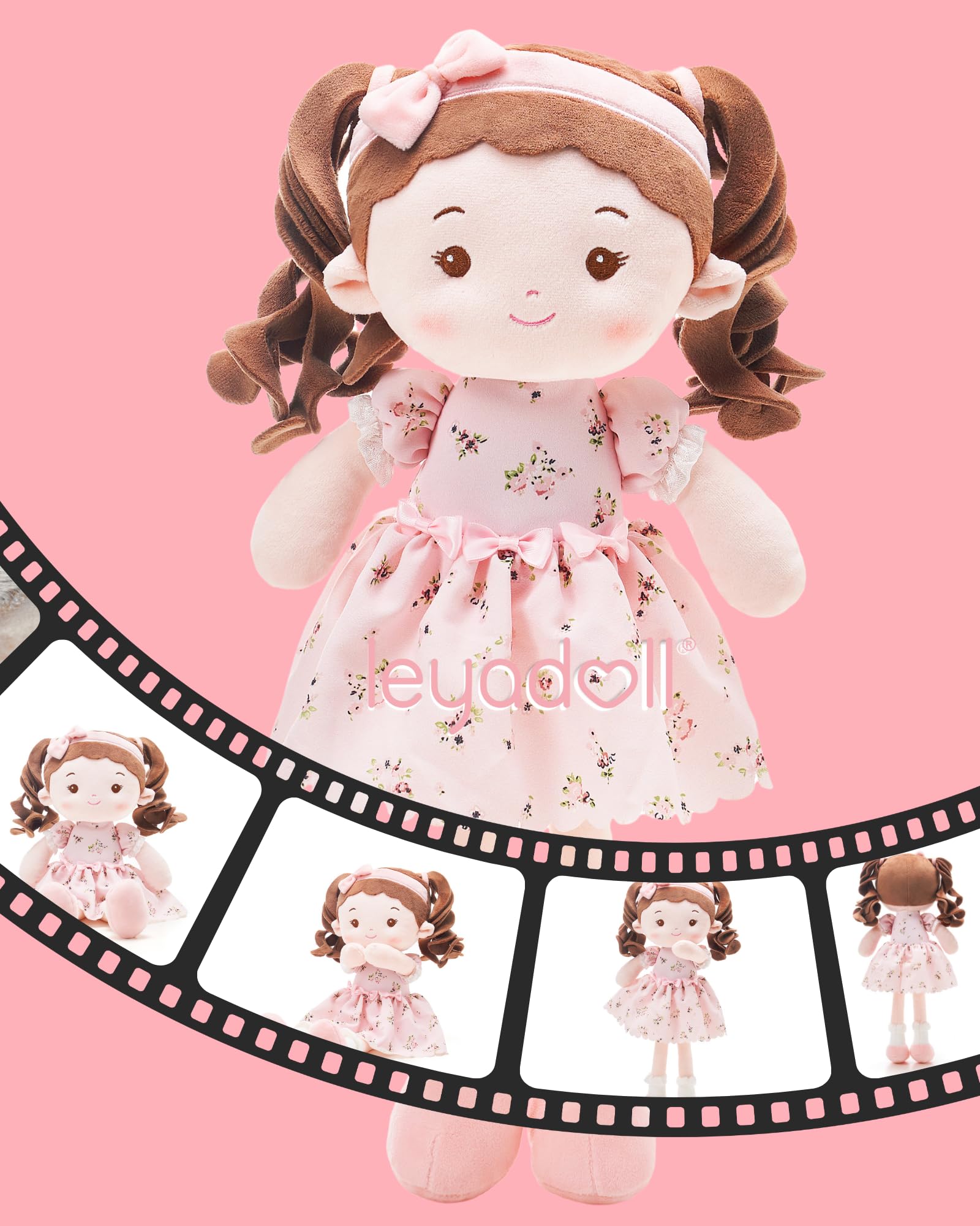 LeyaDoll Personalized Soft Baby Doll Toys (16''), My First Baby Rag Doll for 1 Year-Old Girl Birthday Gift, Christmas Plush Toys Gift for Toddler Kids Infants-Princess-Breeze-Brown