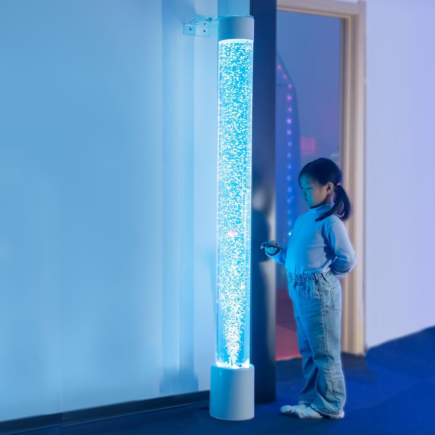 Tenmind Super Large Sensory Fish Bubble Tube Lamp with Remote Adjustable Wall Bracket 8 Color Changing Night Light