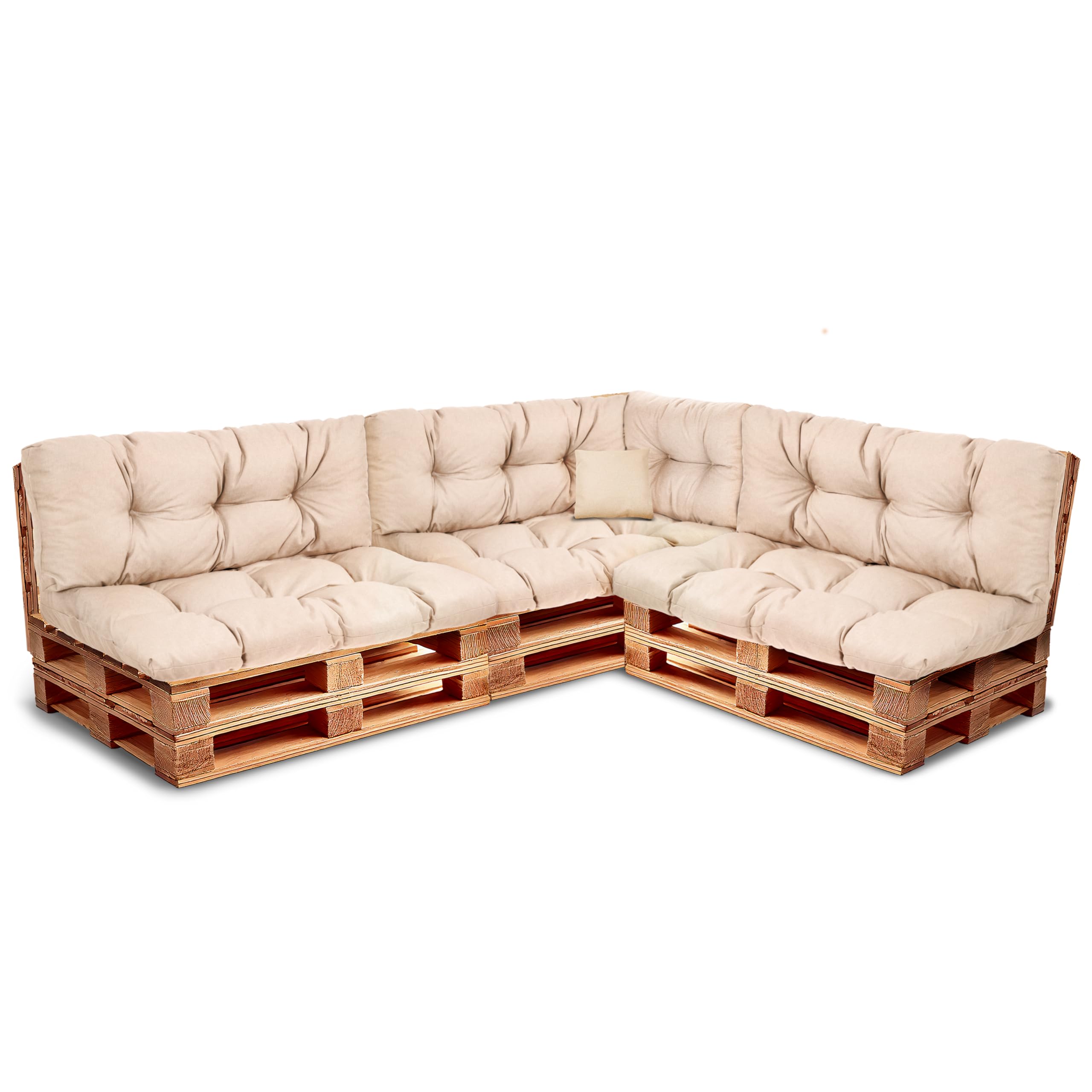 Cojín para palés para exteriores para sofá de palés, palés europeos, 3 cojines de respaldo de 120 x 40 cm + 3 cojines de 120 x 80 cm + 1 cojín lateral + 1 cojín decorativo de 40 x 40 cm