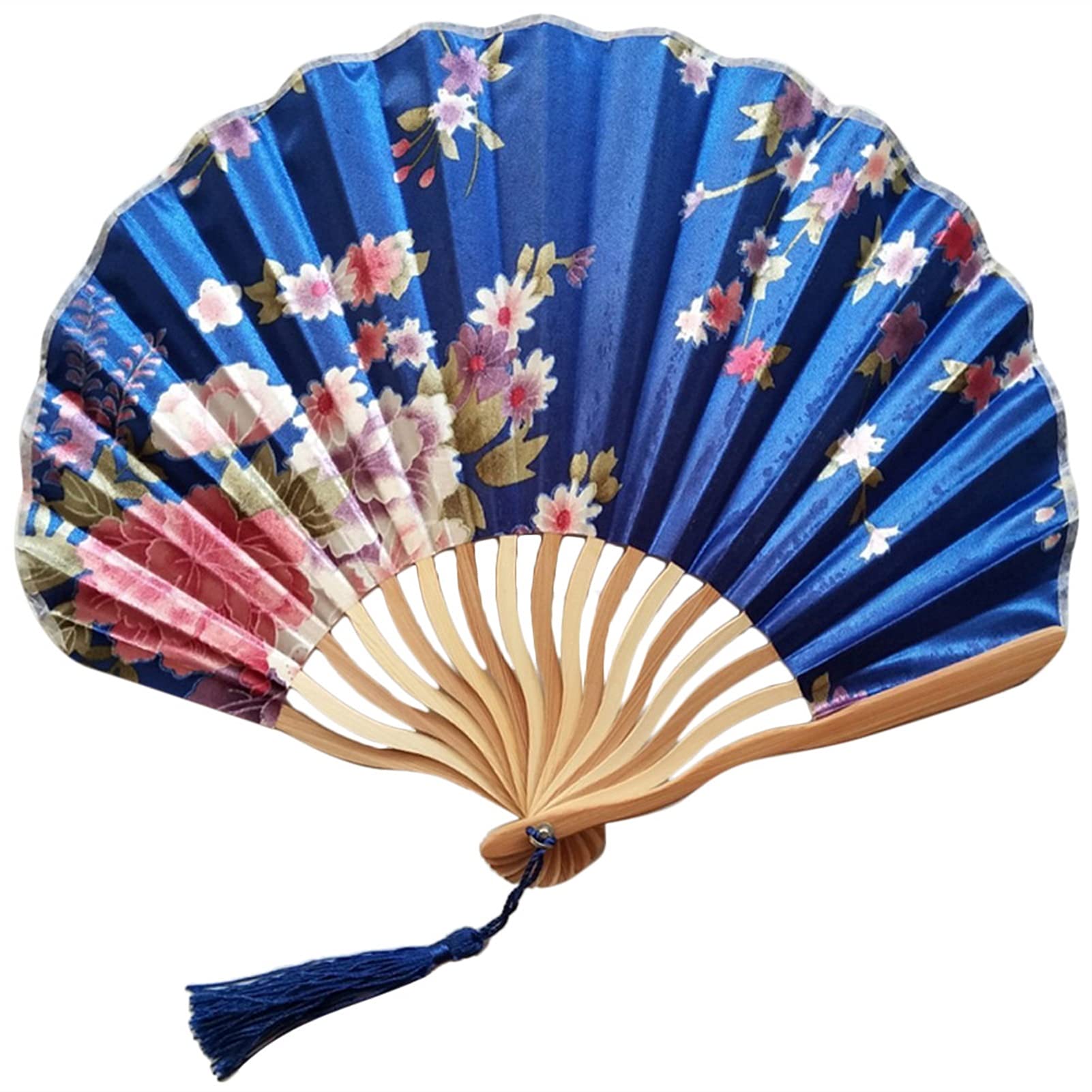 LKLNKVL folding fan, Folding Hand Fan - Classic Style Flower Fabric Dance Beige Summer Vintage Held Chinese New Decorative(G)
