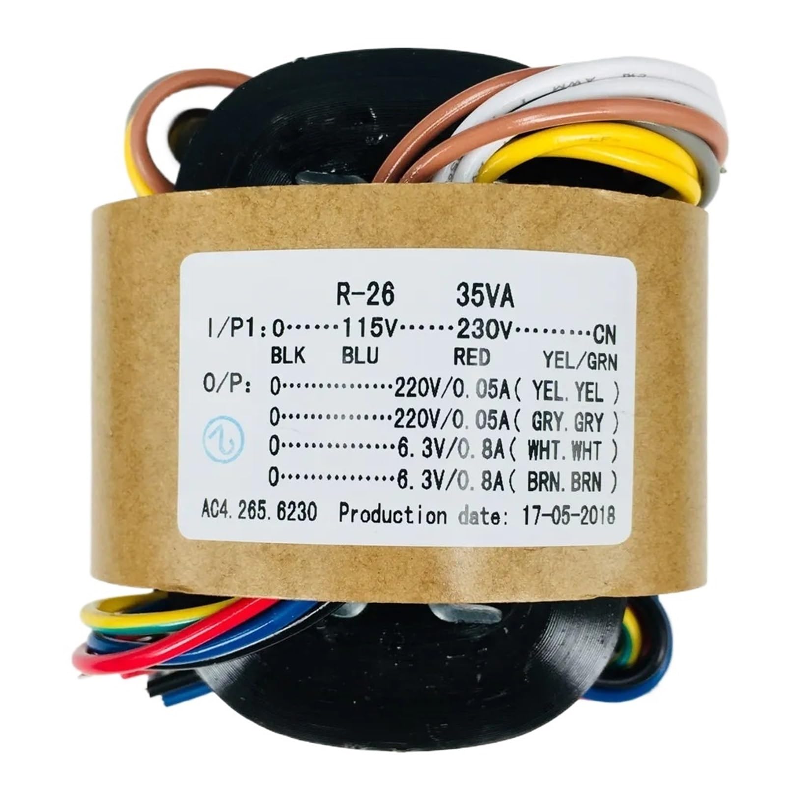 1 x transformator rdzeniowy R 35 W napięcie wtórne 220 V x 2 + 6,3 V x 2