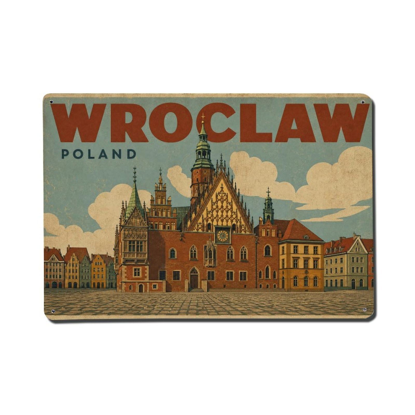 Retro Travel Poland Wroclaw Metal Tin Sign Plaque Wall Decor for Cafe, Club Bar, Office, Garden Metal Poster 8x12Inch