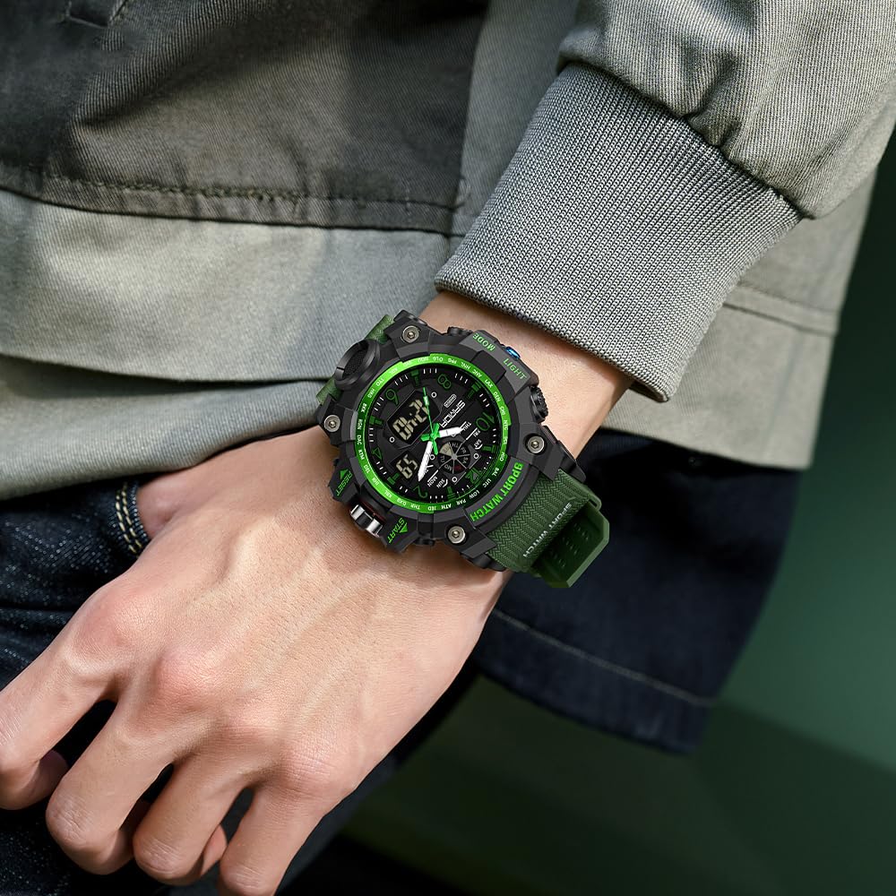 AIMES - Orologio tattico da uomo, sportivo, impermeabile, militare, analogico, digitale, con data, sveglia, cronometro, tattica, multifunzione, quadrante grande
