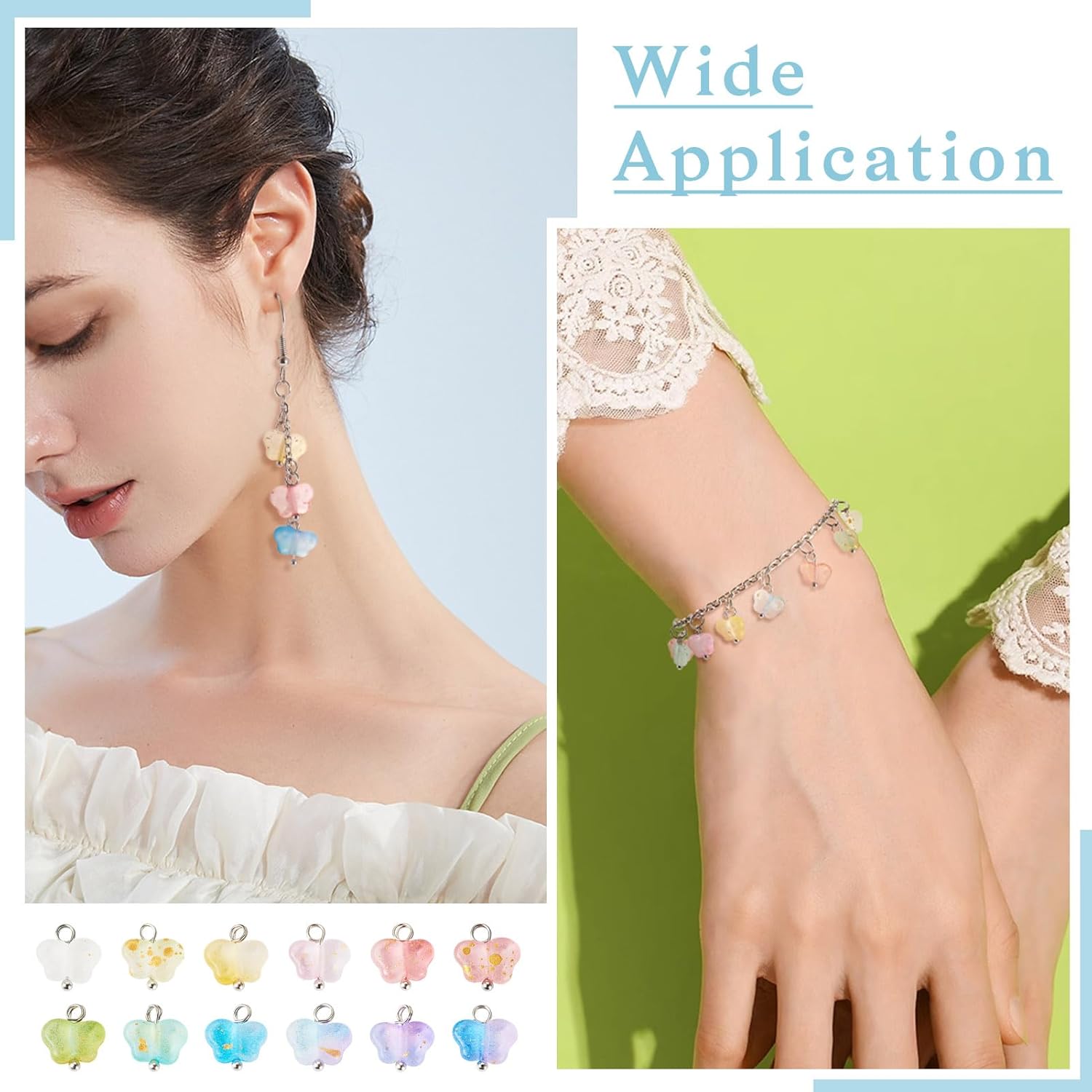 Beadthoven 100pcs Transparent Acrylic Butterfly Charms Gradient Color Glittery Golden Foil Butterfly Pendants Mini Cute Insect Dangle Charms for Jewelry Making Earrings Bracelets Necklace DIY Crafts - Image 5