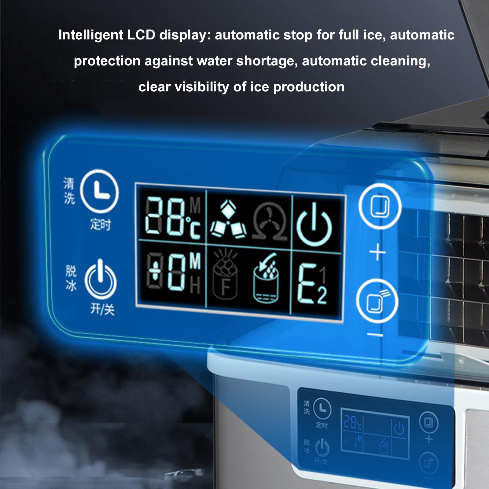 Portátil Máquina para cubitos de hielo, Ice Maker, 24 Huecos/18 minutos, 30kg/24,3 tamaños de cubo,con Pala, Ice Maker para Hogar/Bar