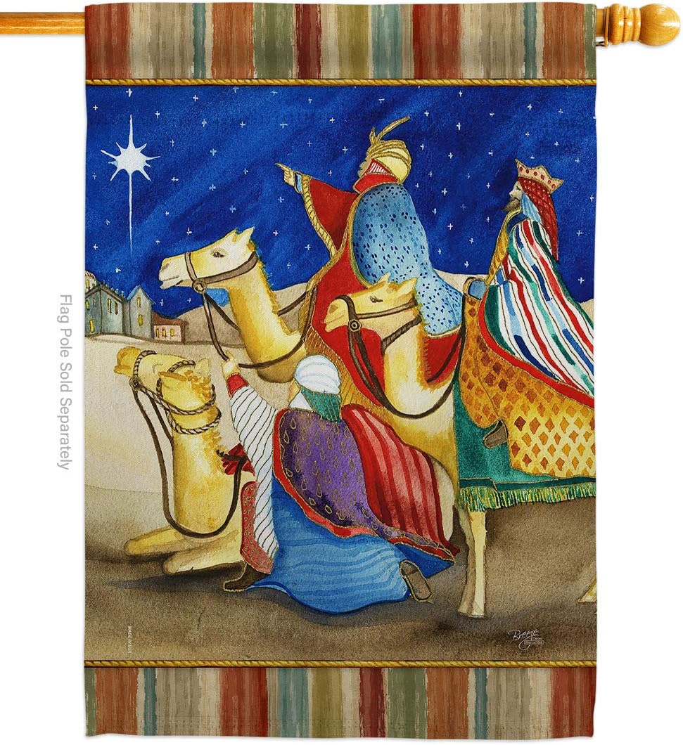 Three Kings House Flag Wintertime Wise Men Star Baby JesusSeason Christian Small Decorative Gift Yard Banner Made In USA 28 X 40