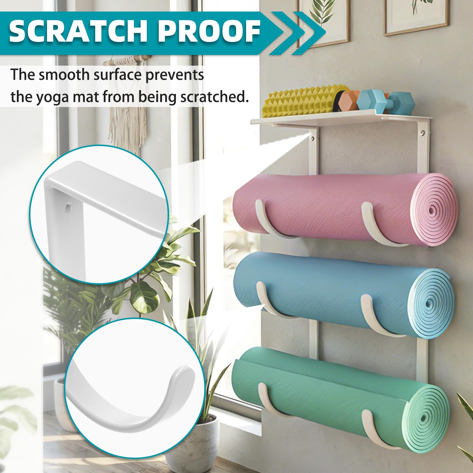 Yogamattenhalter, Wandhalterung, Yogamatten-Aufbewahrungsregal mit Gummibeschichtung, kein Binden für Yogamatte, Pilates-Matte, Gymnastikmatte, Fitnessmatte und Übungsmatte