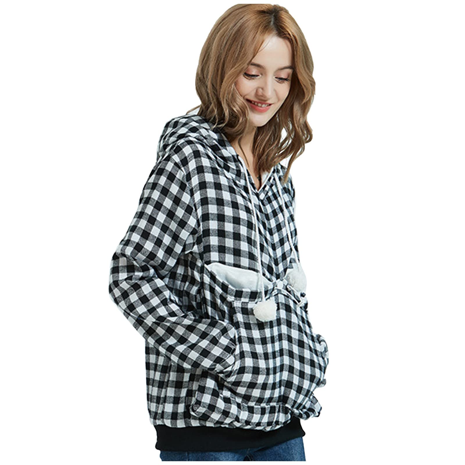 Pull à capuche ample en polaire pour femme gris L décontracté - 8