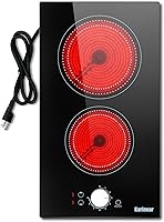Vista 1 de Karinear Placa eléctrica de 2 quemadores de 110 V, control de perilla radiante de estufa de 12 pulgadas, enchufe de salida de 110 V, uso en encimera