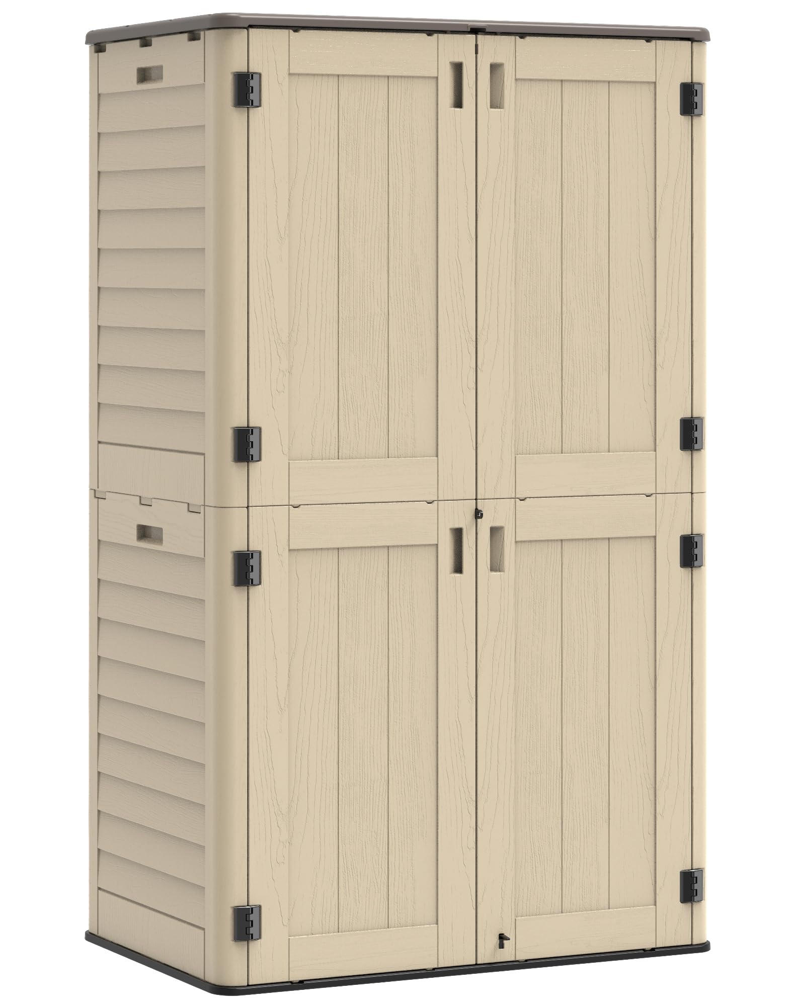 IWDOO Vertical Outdoor Storage Shed, 60 Cu.Ft Resin Storage Cabinet Waterproof with Lockable Floor, All-Weather Tall Backyard Shed for Patio Furniture