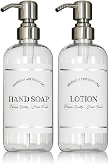 Clear Refillable Hand Soap and Lotion Dispenser Set for Bathroom Sink - ...