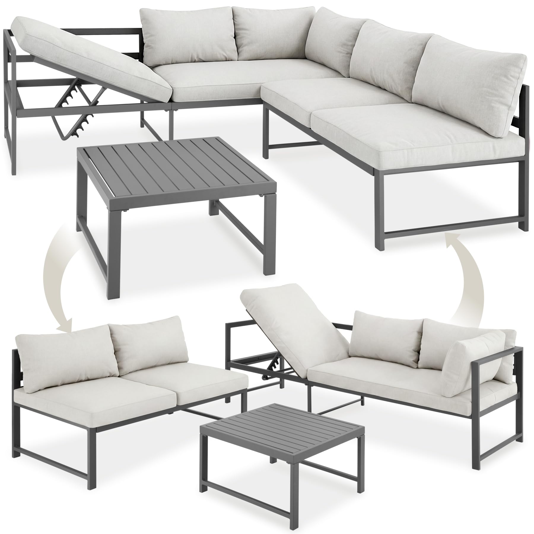 tectake® Ensemble Salon de Jardin Exterieur 5 Personnes en Aluminium 1 Canapé 2 Places 1 Canapé 3 Places & 1 Table de Jardin, Coussins Inclus, Mobilier Amenagement Balcon Terrasse Veranda