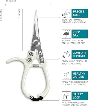 Precision Garden Trimming Scissors & Hand Pruner - White