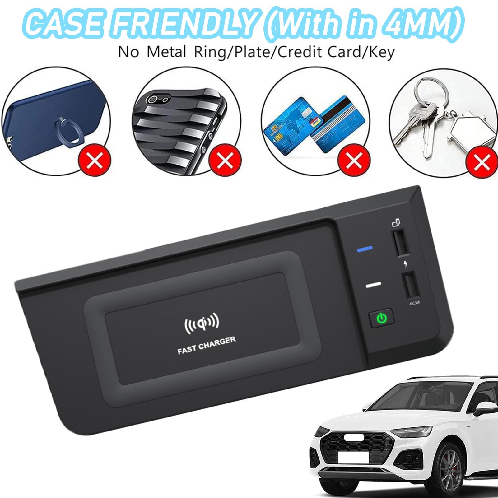 Caricabatterie Wireless per Auto per Q5/Sq5 Tutti i Modelli Accessorio con 15 W Wireless e USB Qc3.0 Ricarica Rapida Regalo per la Famiglia