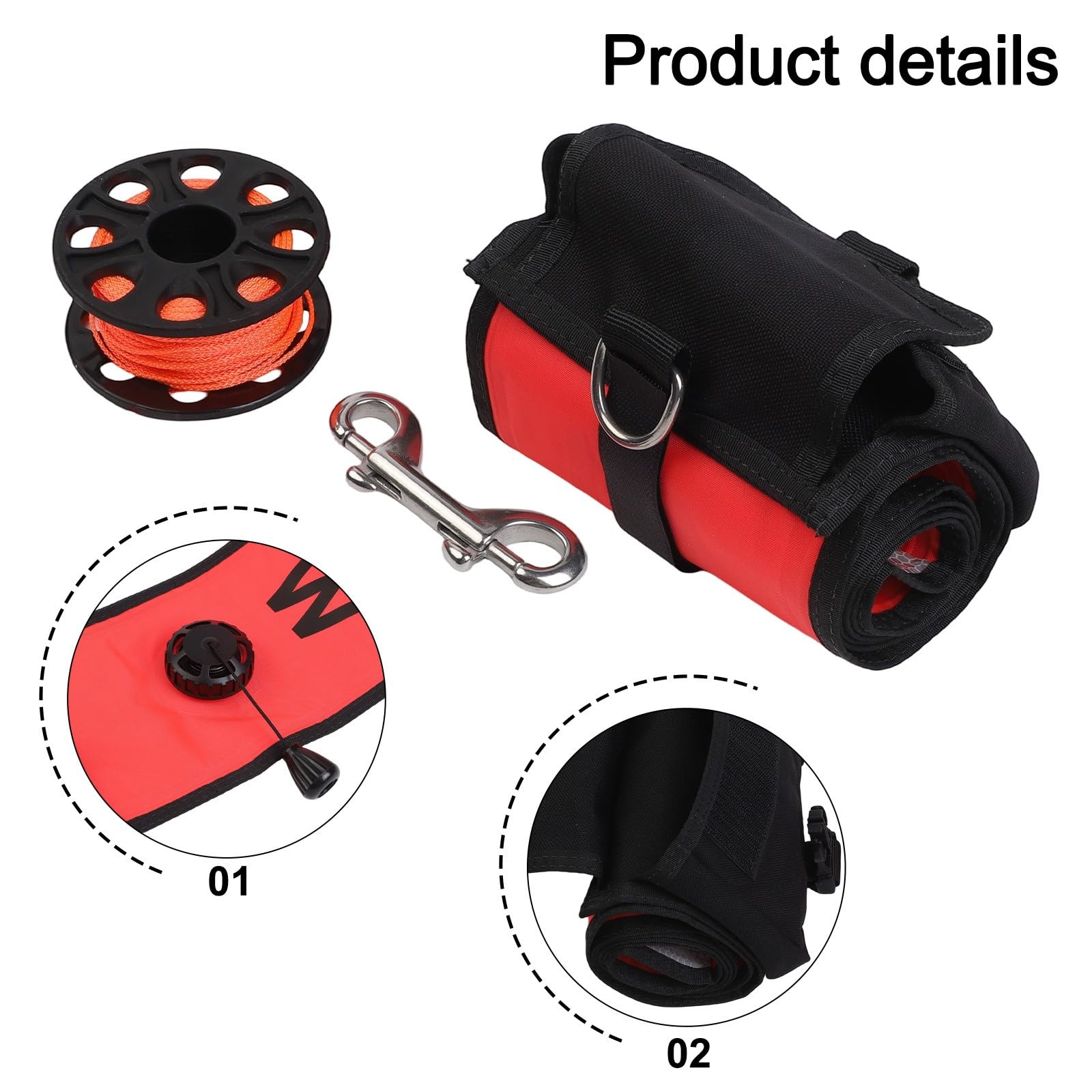 Scuba Diving SMB Diver Bouée de signalisation avec bobine et bouton-pression Rouge 120 x 15 cm