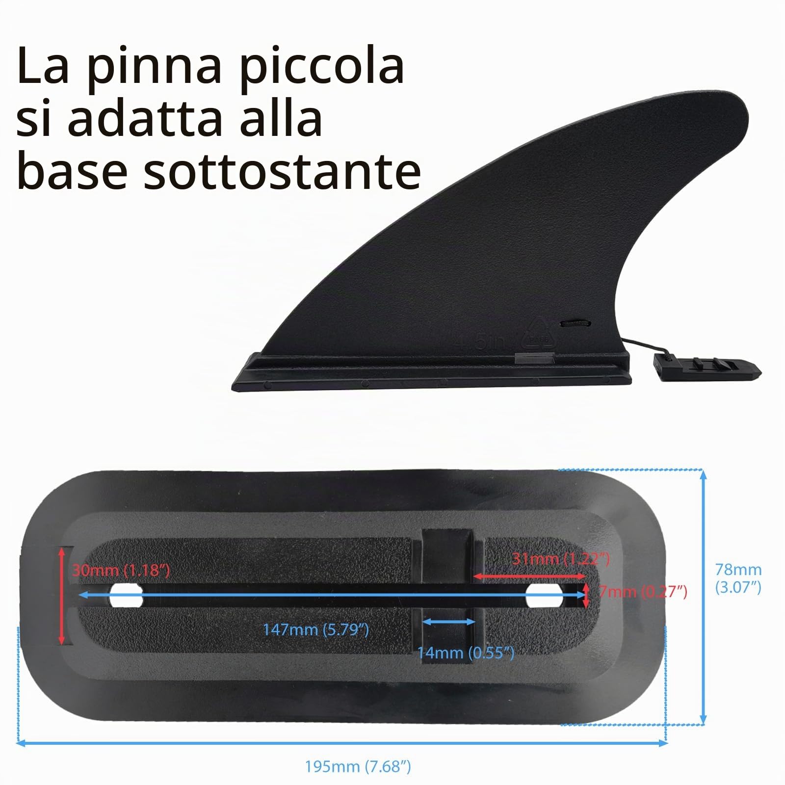 Finne Sup - Set di 3 pinne di ricambio (1 pezzo da 22,9 cm e 2 pezzi da 11,4 cm), nuovo materiale, durevole e infrangibile, con chiusura rapida rimovibile, per la maggior parte degli ISUP