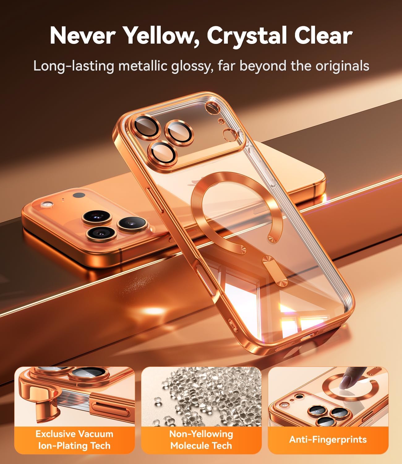 JUESHITUO for iPhone 17 Pro Max Case with Full Camera Lens Protector(Compatible with MagSafe)(Shockproof Military Grade Drop Protection) 1X Screen Protector, Case for iPhone 17 Pro Max, Cosmic Orange - Image 5