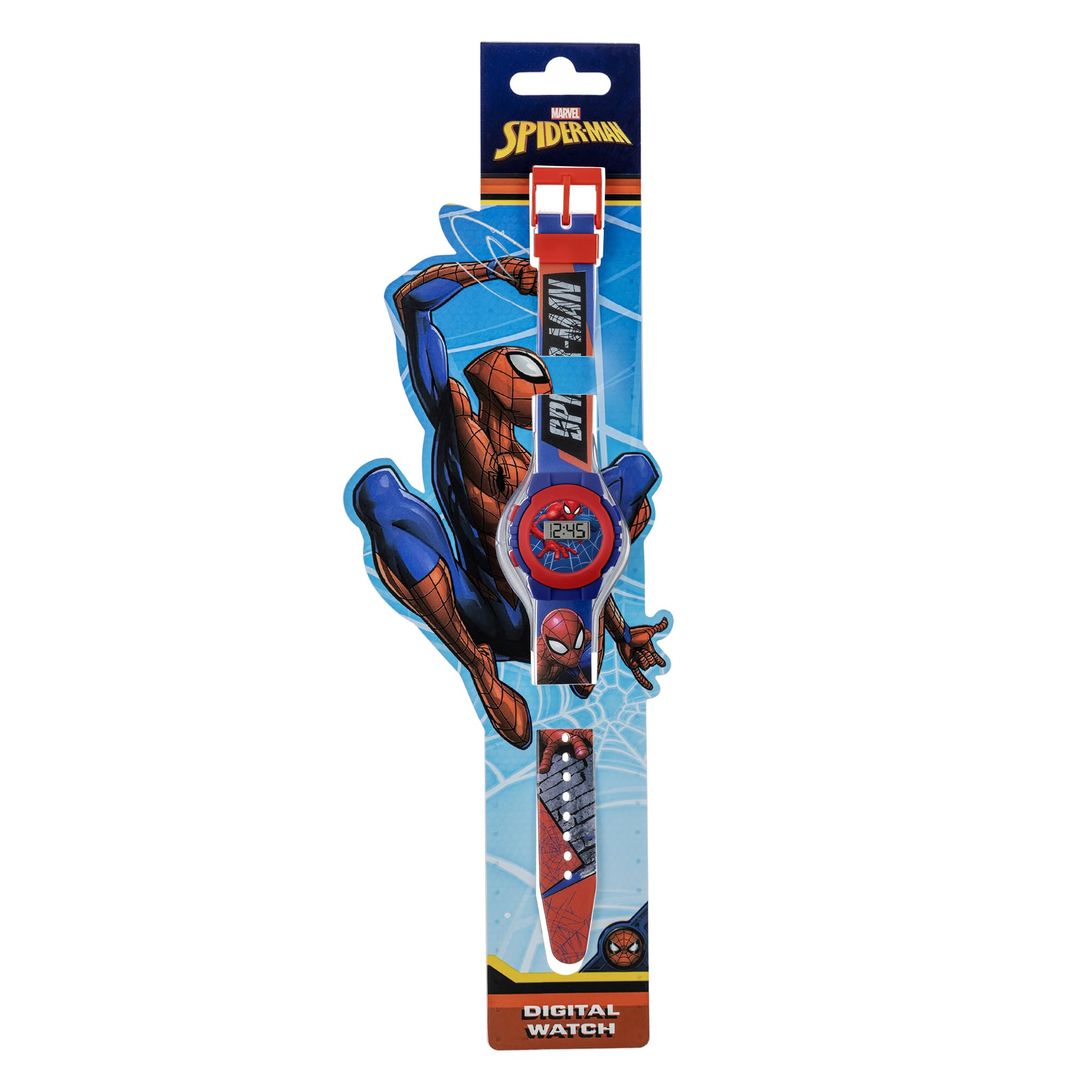 Spiderman SPD4972 - Reloj Digital de Cuarzo para niños con Correa de plástico, Azul y Rojo, Pulsera