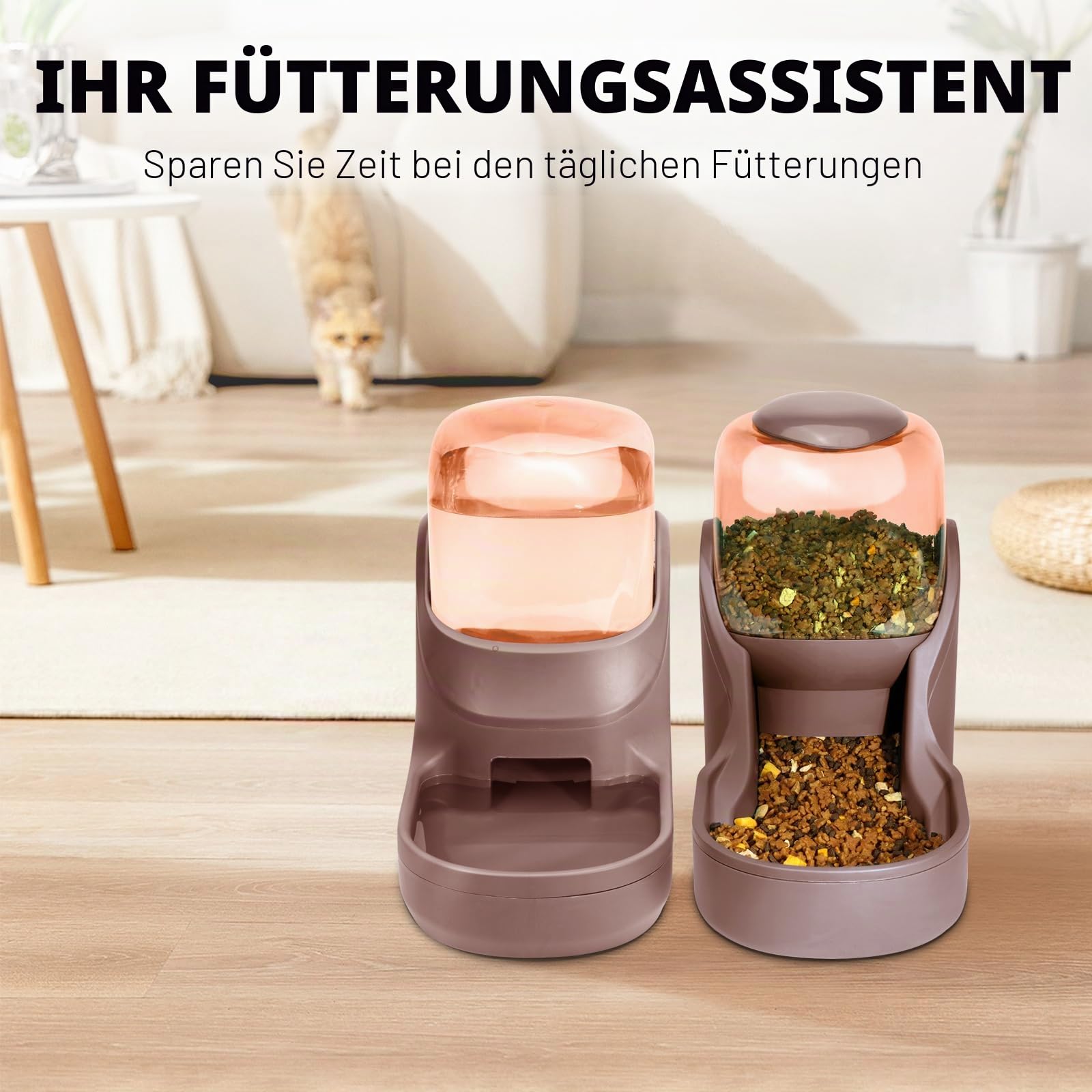 Automatisches Futter- und Wasserspender für Hunde, Katzen, Futterspender und Wasserspender, 3,8 l, 2-in-1 Katzenfutter, Wasserspender für kleine, mittelgroße und große Haustiere (Gray)
