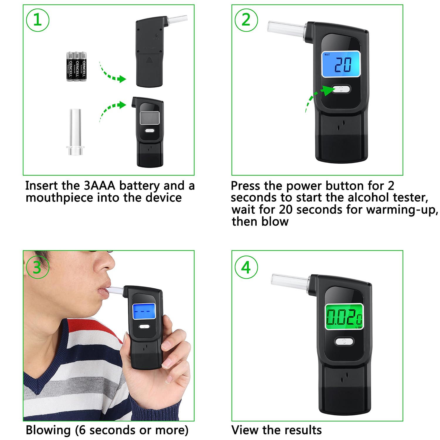 Etilometro Portatile Certificato, Alcol Test Portatile con 10 Boccagli, Precisione di Grado Professionale, Etilometro Accurato con Schermo LCD Digitale, Adatto per Uso Personale Domestico (etilometro)