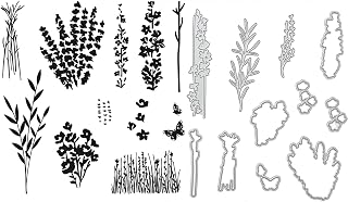 Lavender, Flower, Leaves Butterfly Dies and Stamp Sets for Card Making DIY Scrapbooking, Metal Cutting Dies Template Molds, Transparent Silicone Seal Stamping Stamps for Paper Crafting Handmade Crafts