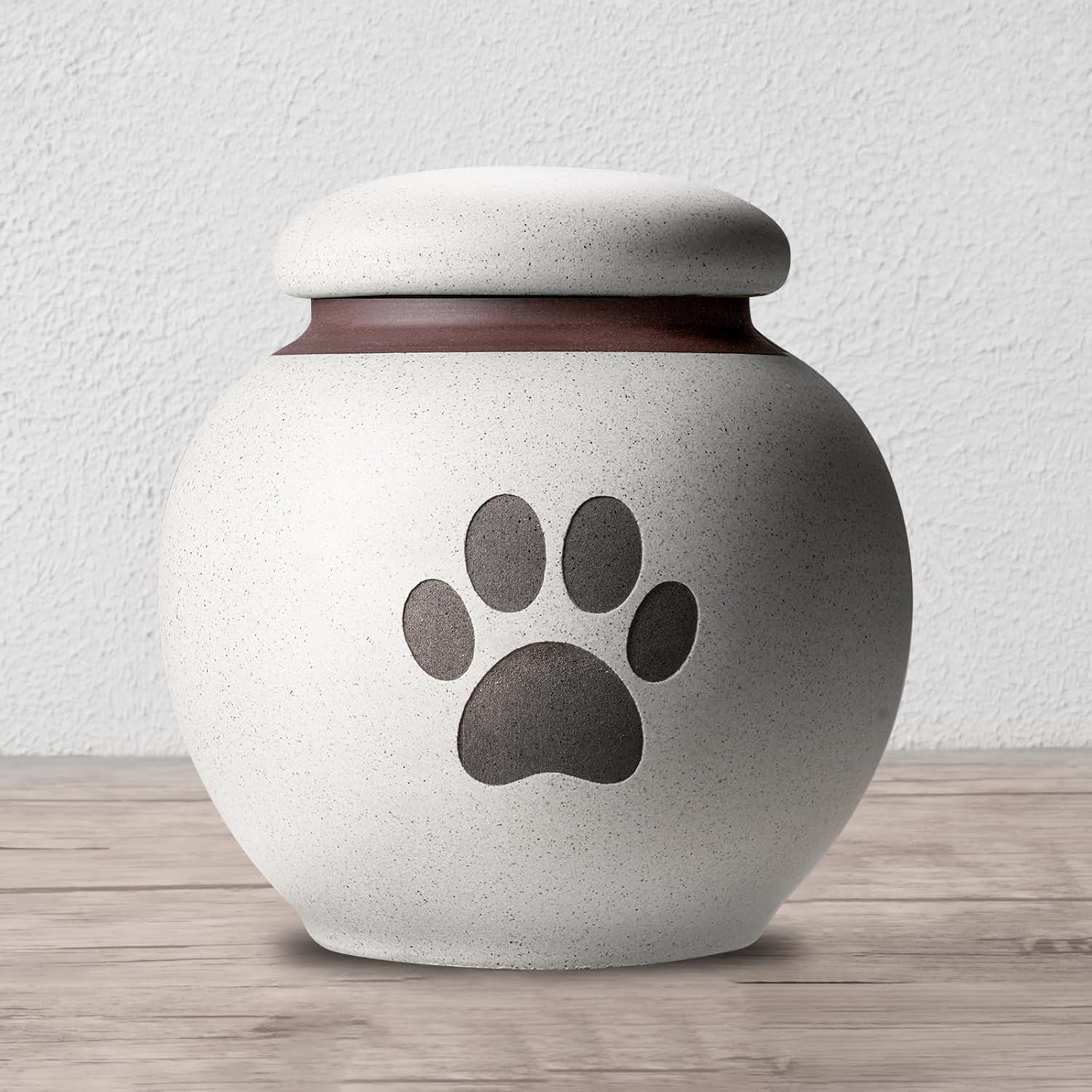 Small Pet Urn for Ashes - Gray-White Ceramic Paw Design Keepsake, Cloth-Lined Pet Cremation Urn for Cats & Dogs, 13.5 fl oz Pet Loss Sympathy Gift