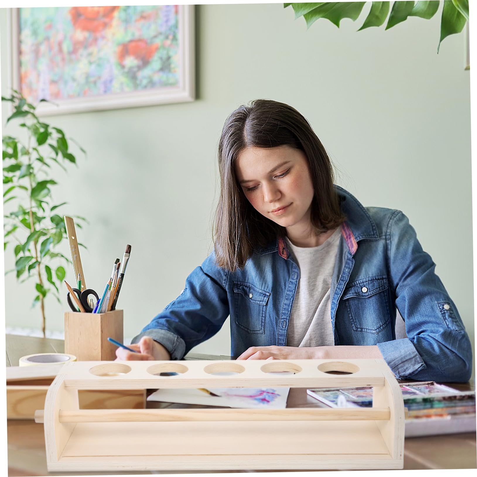 jojofuny Cavalletto da Tavolo in Legno Beige Multifunzionale per Ragazzo Ragazza Supporto Rotolo Pittura Salvaspazio per Attività Creative e Scrittura
