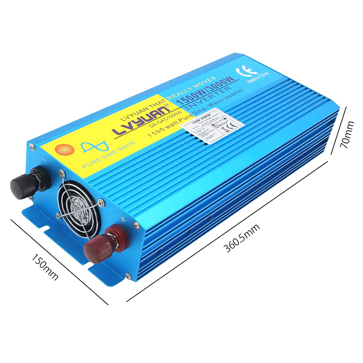 Yinleader Inversor Onda Sinusoidal Pura 1500W Transformador De 12v A 230v 3000W, Inversor De Corriente con 1 Toma Enchufe Y LCD para Coche Caravana Barco cámping de Viaje