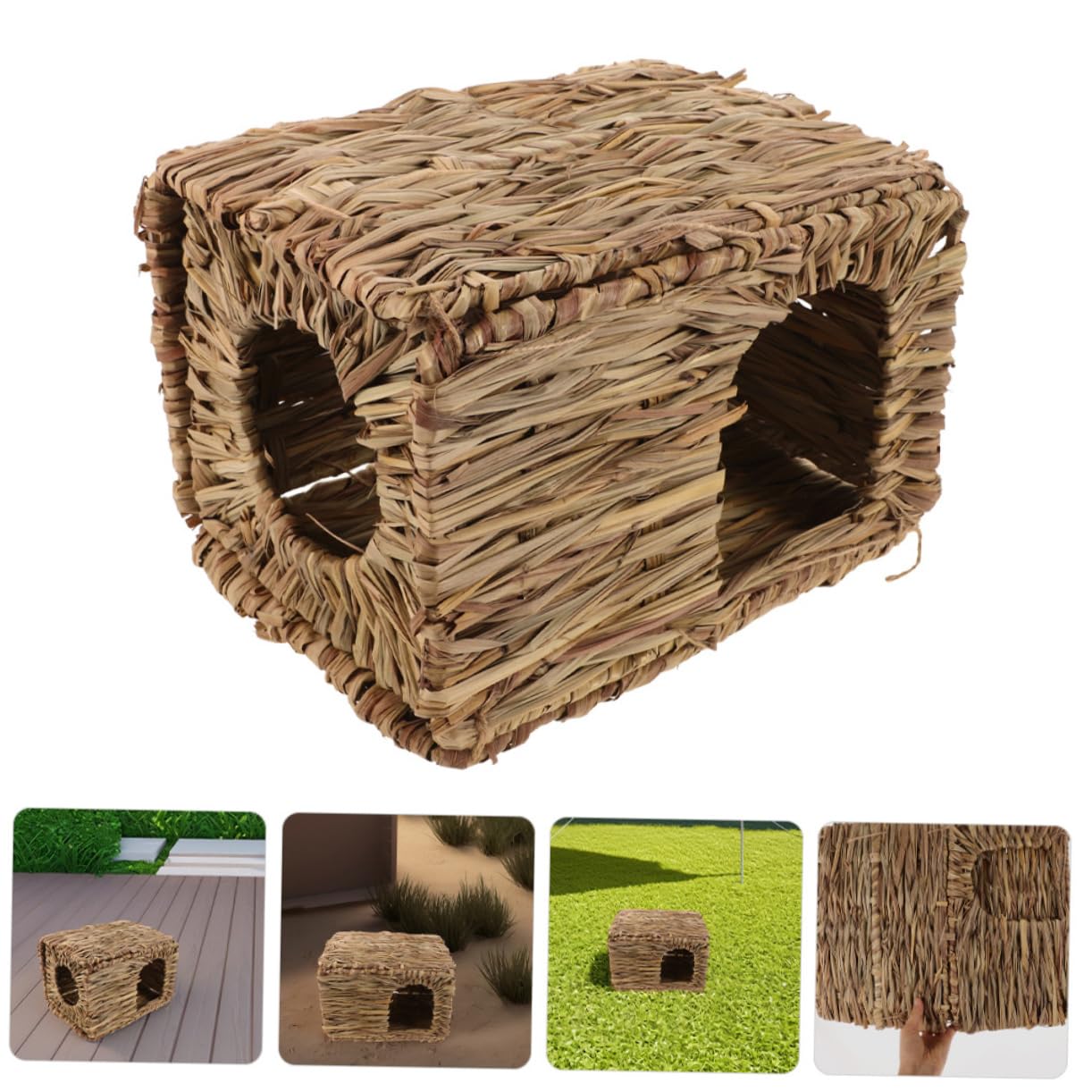TOYANDONA 2 Stück Gras Kaninchenversteck aus Handgefertigtem Gras Faltbares Design Stabiles Kleintierhaus für Kaninchen und Meerschweinchen Bequemes Ruhehaus für Drinnen und Draußen