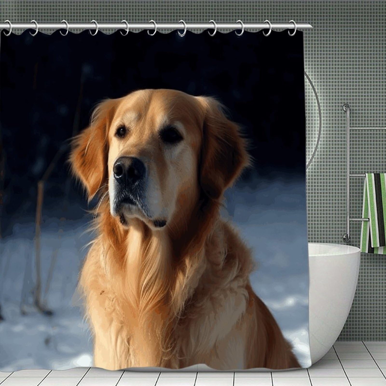 VstaDank Golden Retriever Shower Curtain Waterproof Bathroom Curtain with Hooks Luxury Weighted Bath Curtains for Bathtubs Showers Room Dividers Decorative Shower Curtains 71x71 in