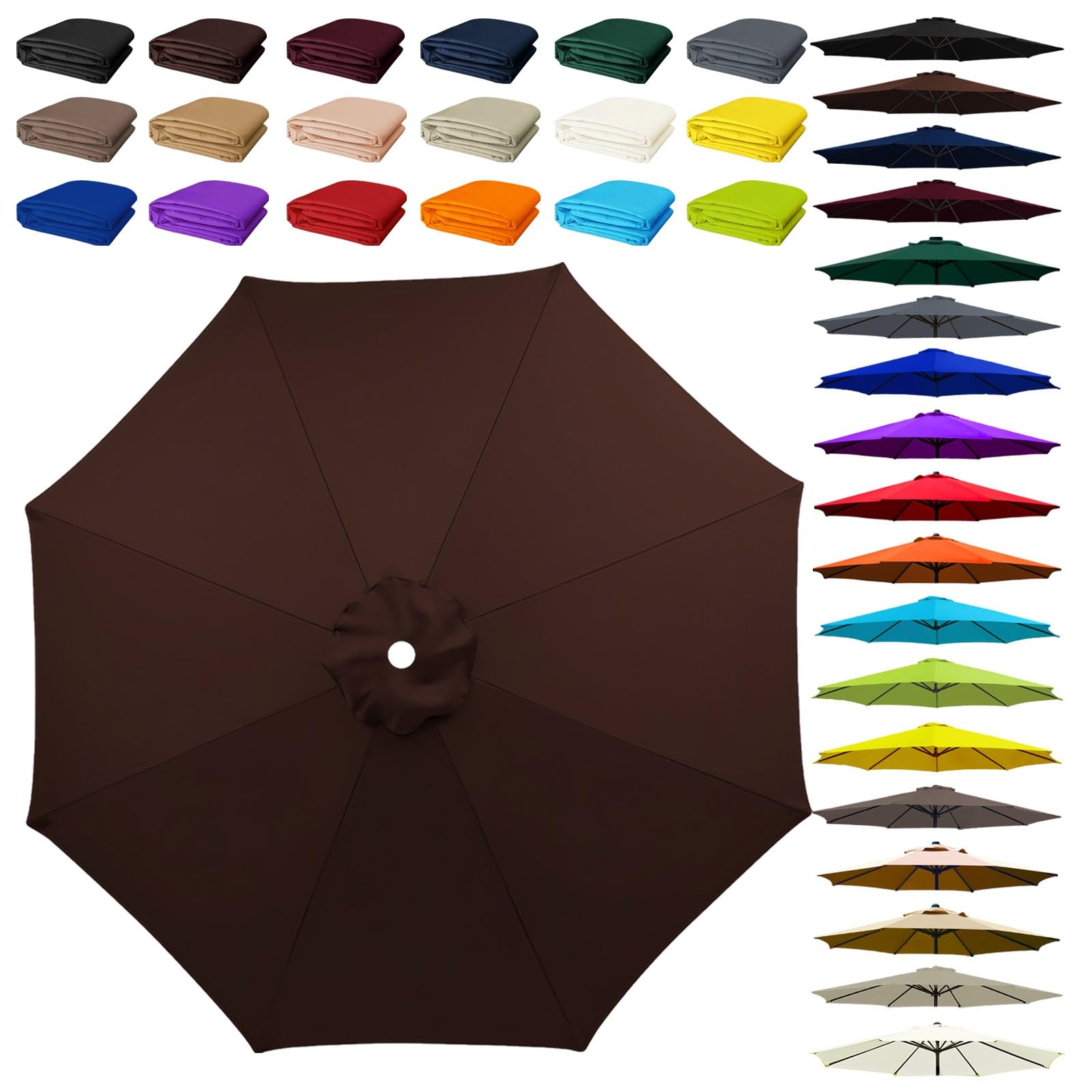 8 Arms Umbrella Replacement Cloth, Parasol Replacement Canopy, Polyester Fabric Parasol Canopy Cover, Breathable, UV Protective, for Garden, Market, Pool, Patio(Brown,8 ribs: 2m/6.6ft)