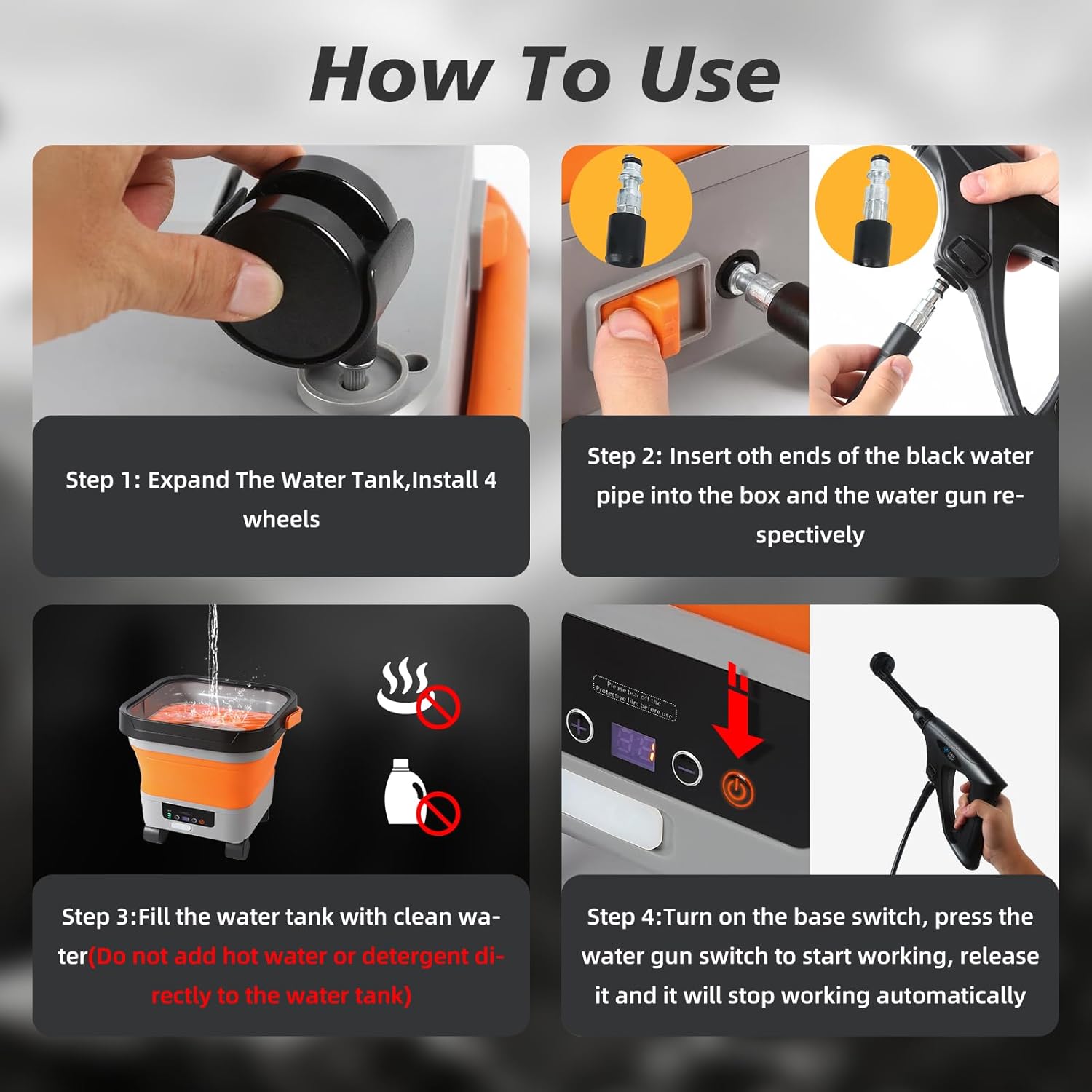 Cordless Pressure Washer w/3.5Gal Tank with Universal Wheel 6-in-1 Nozzle, Max 620PSI, 16.4FT Hose, 20000mAh Lithium Battery, Fold Portable Washer for Camping, Pet Cleaning,Watering The Flowers