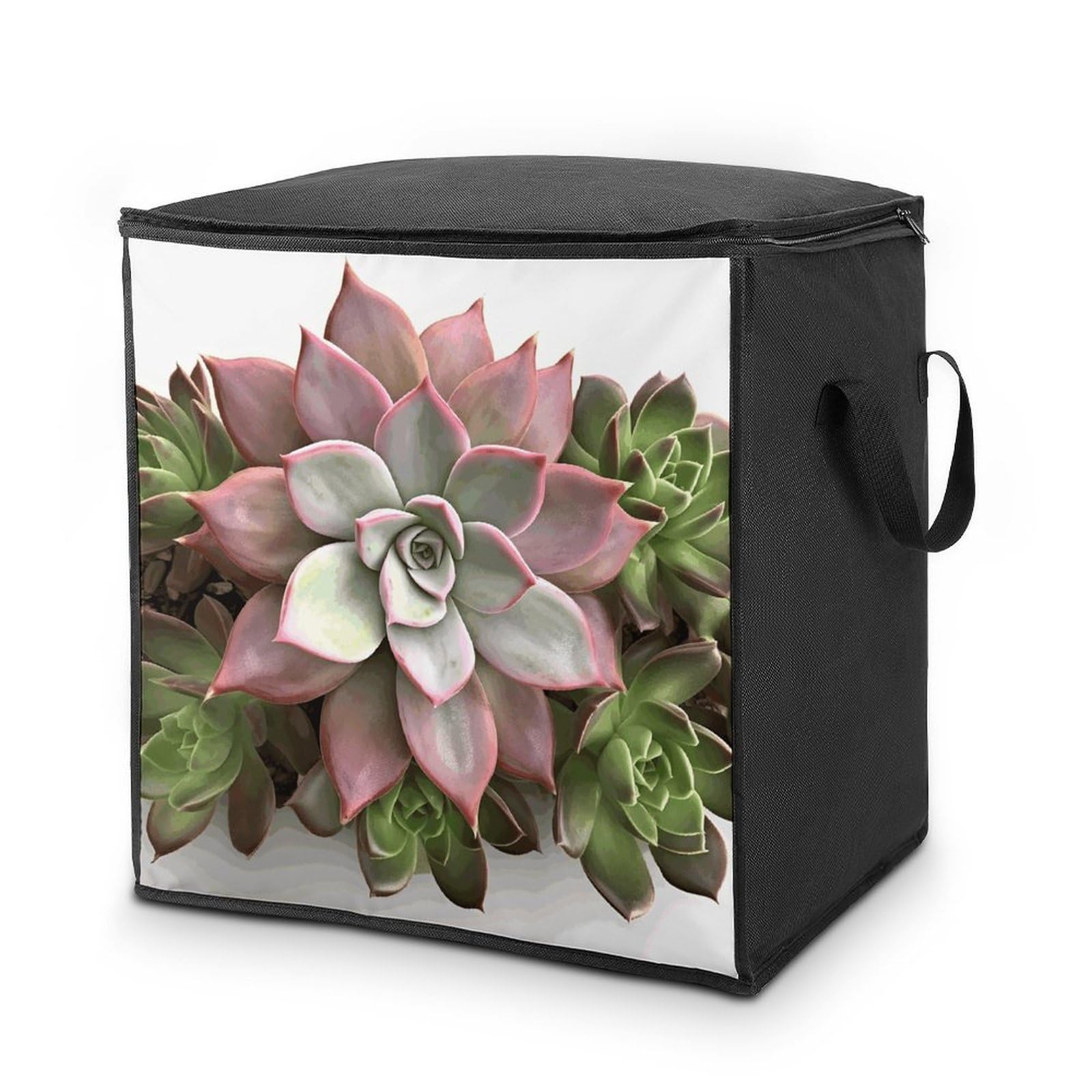 Succulent Botanical Storage Bag with Zippers And Handle Extra Large Bedding Comforter Storage Bag Foldable Blanket Storage Bags Fabric Moving Bags for Closet Organizer (70L)