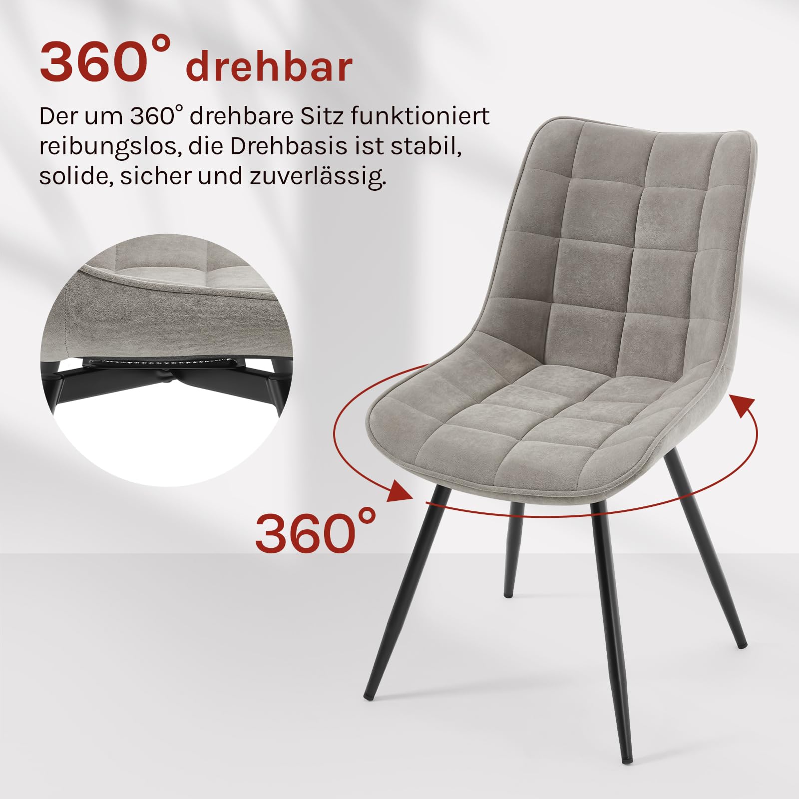 WOLTU Esszimmerstühle drehbar 2er Set Küchenstuhl Polsterstuhl Wohnzimmerstuhl Sessel mit Rückenlehne, Sitzfläche aus Samt, Metallbeine, Hellgrau EZS86hgr-2