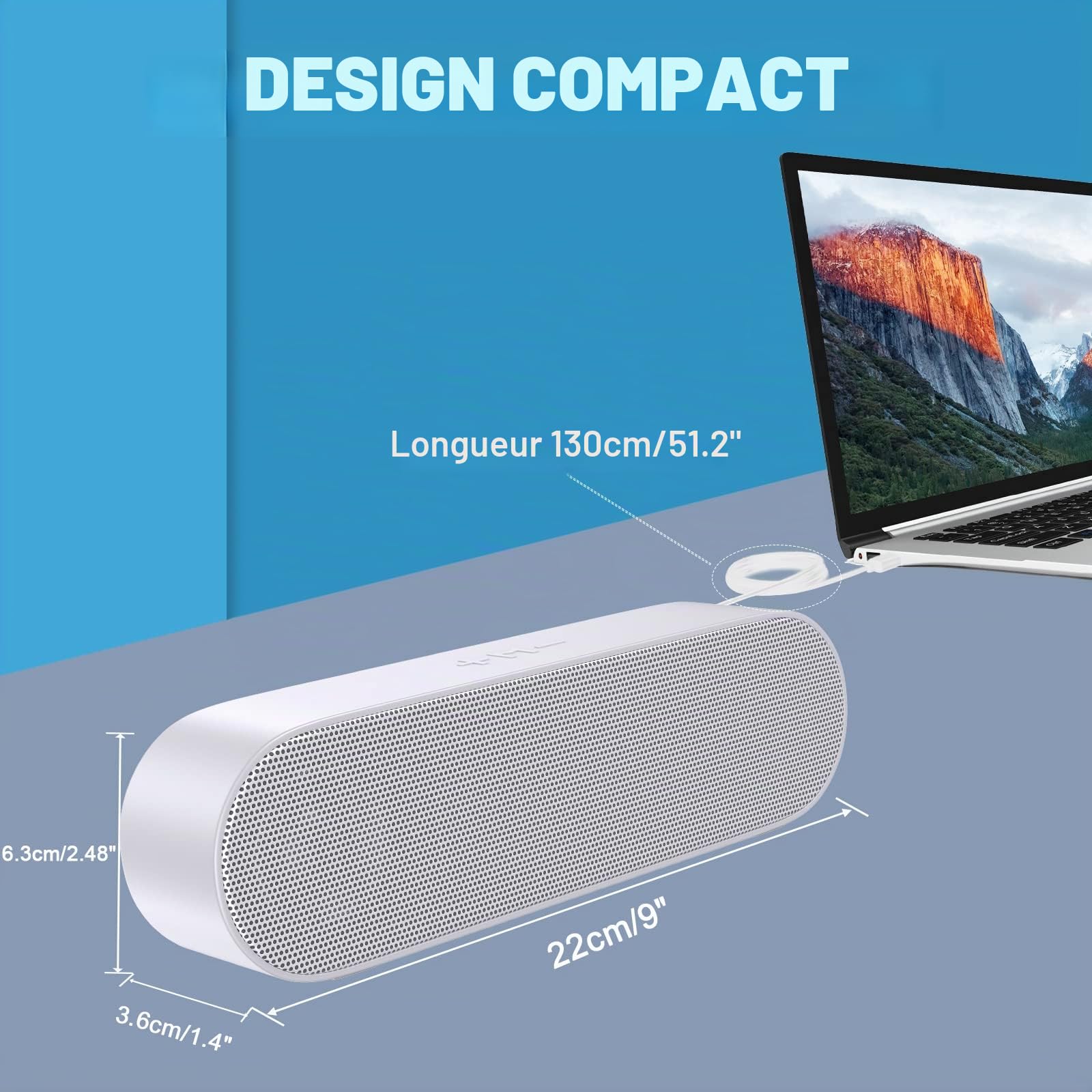 YYV Haut Parleurs PC, Haut Parleurs d'ordinateur, Mini Haut Parleur de Barre de Son PC USB, Enceinte PC pour Ordinateur Portable, Tablette, Ordinateur de Bureau, Smartphone