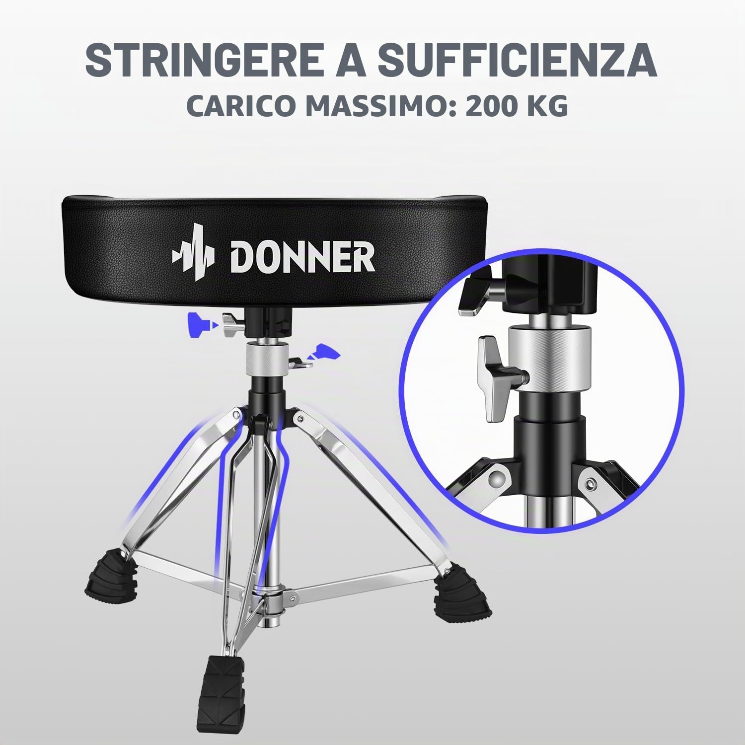 Donner Sgabello per batteria Sedile di tamburo Seggiolino imbottito in stile motociclistico con altezza regolabile