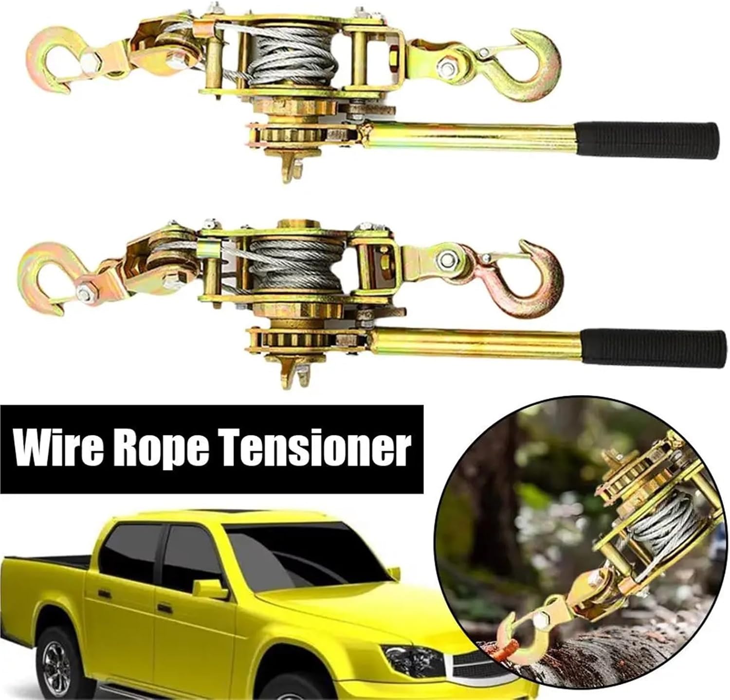 Heavy Duty Ratcheting Rope Tightener with Manual Tensioner Pulley for Wire and Cord(2T)