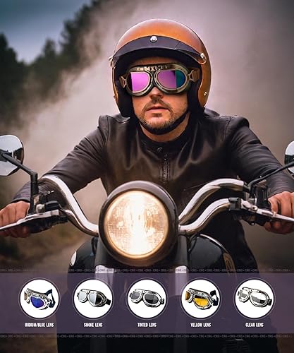 Miniatura 6 de CRG Sports Gafas de motocicleta estilo aviador, piloto, crucero, scooter, gafas de motocross para hombre, mujer, adulto