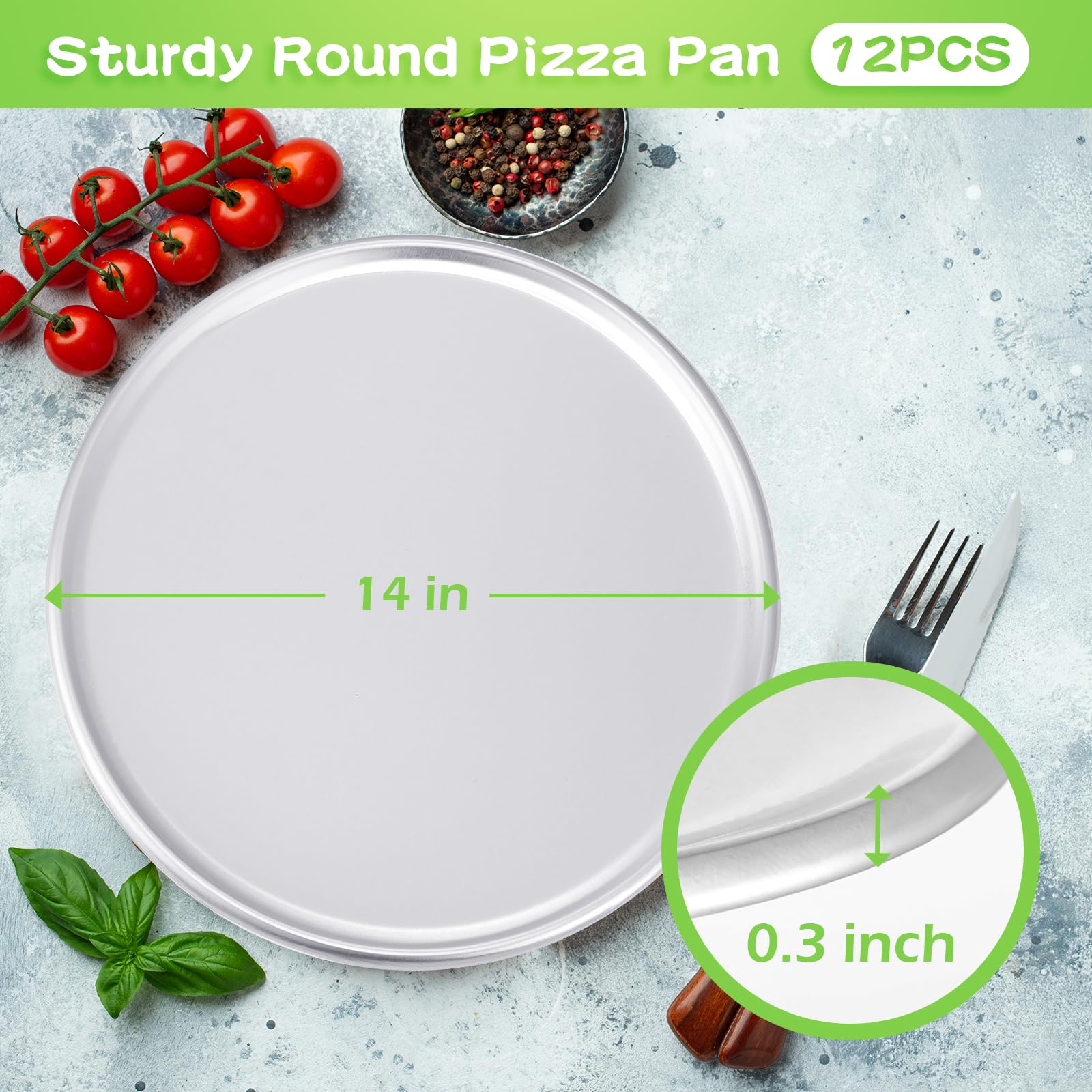12 Pieces Pizza Pan Bulk Restaurant Aluminum Pizza Pan Set Round Pie Cake Plate Rust Free Cake Tray for Oven Baking Home Kitchen Restaurant Easy Clean(14 Inch)