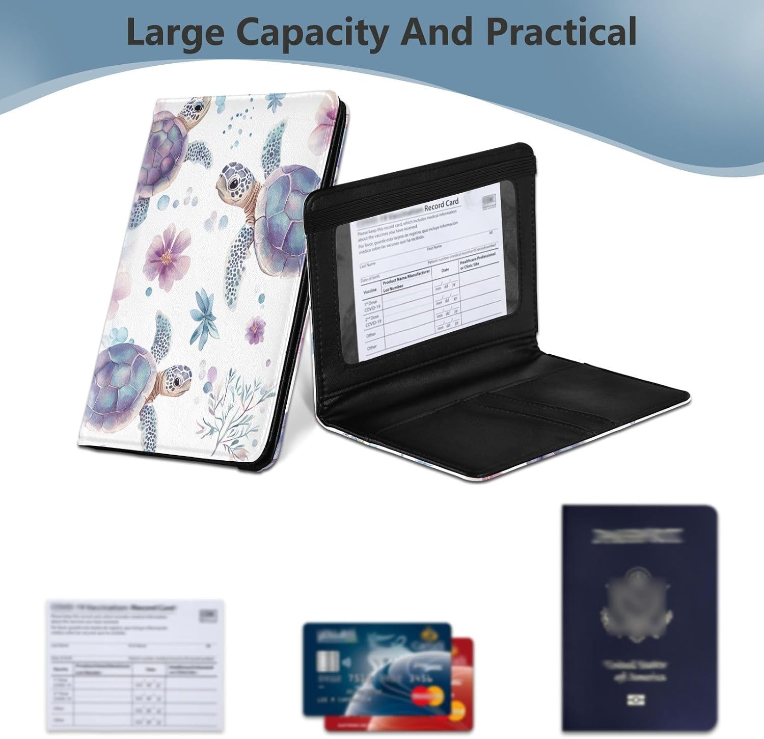 Passport Holder, Flower Turtle Watercolor Passport Cover Travel Wallet with Credit Card Slots Rfid Wallet Waterproof Documents Organizer Women Men