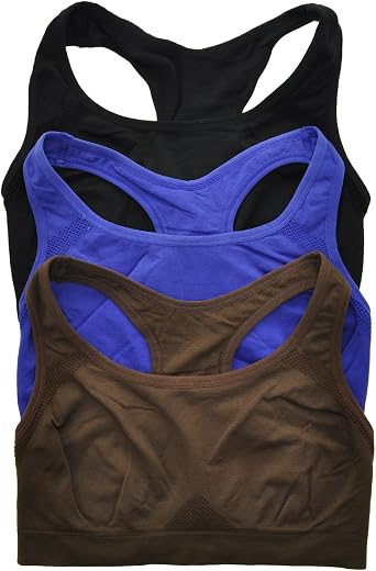 Angelina Women's Seamless Double Layer Racerback Sports Bras (3-Pack)