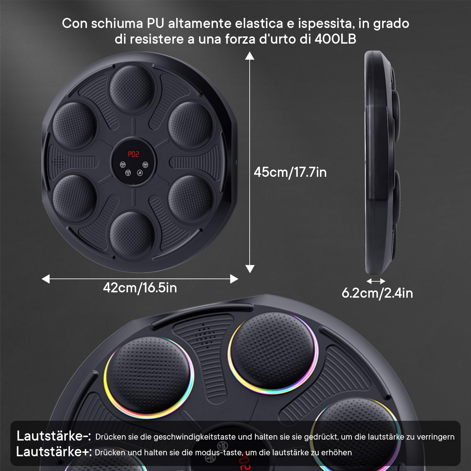 Music Boxing Machine Adulti, LED Elettronica Macchina da Boxe Musicale con MMA Guanti, Supporto Bluetooth e 12 modalità di velocità e Luce per Bambini e Adulti per Casa, Interni e Palestre