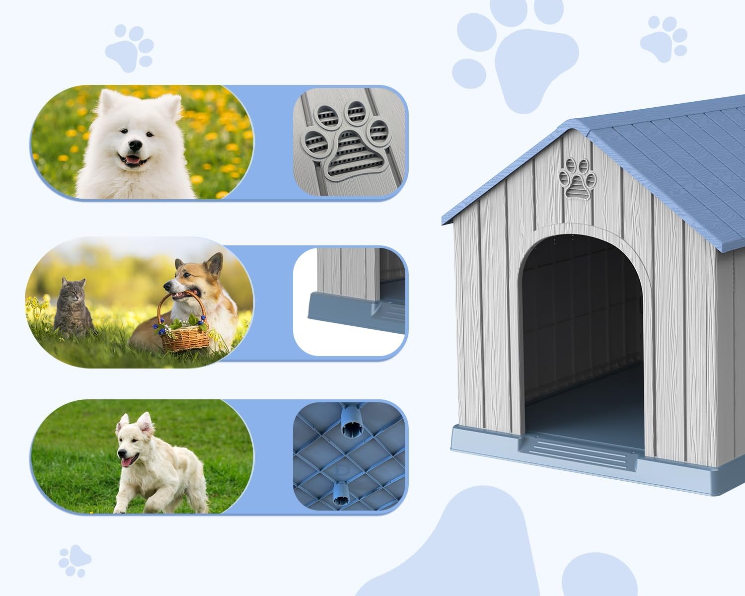 EasyUp Dog House Outdoor Indoor,Dog Kennel Weatherproof Resin Shelter with Air Vents and Elevated Floor for Small Medium Large Dogs,Easy Clean and Assemble(38.62 * 36.26 * 38.07in,Blue)