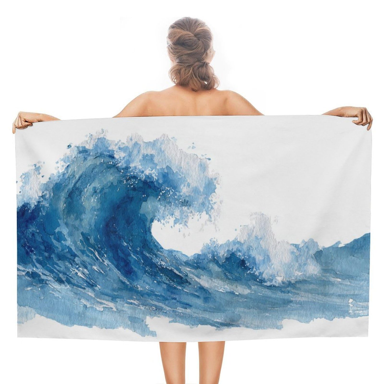 LSRCPD Watercolor Ocean Water Wave Beach Towel Sand Free Microfiber Large Shower Towels Multipurpose Absorbent for Bathroom Pool 130x80 CM