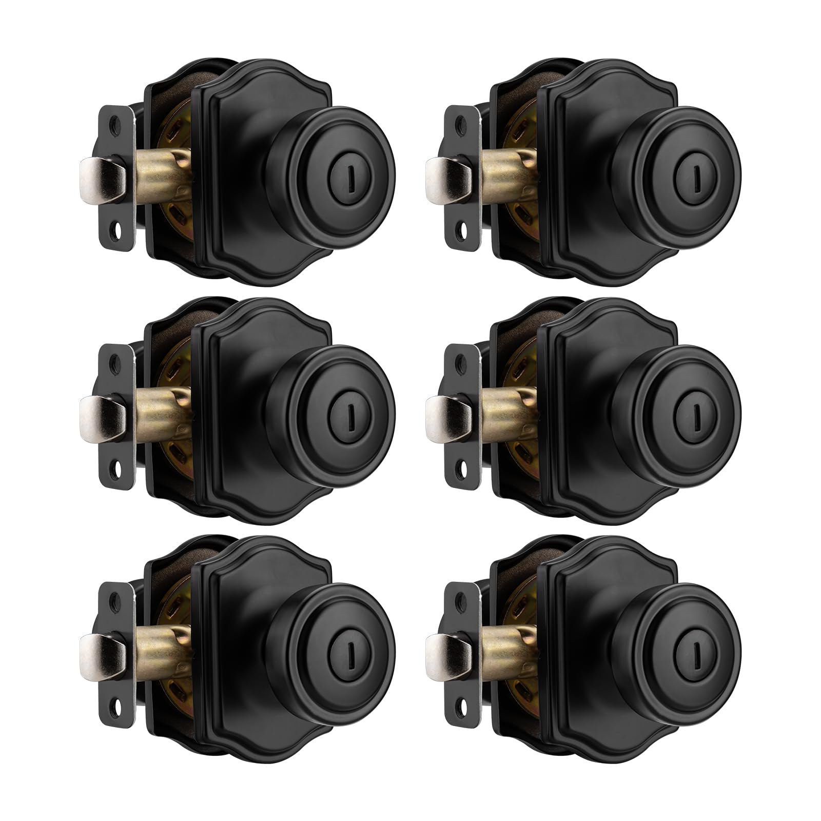Brushed Gold Door Knobs - 6 Pack with Privacy Lock -15