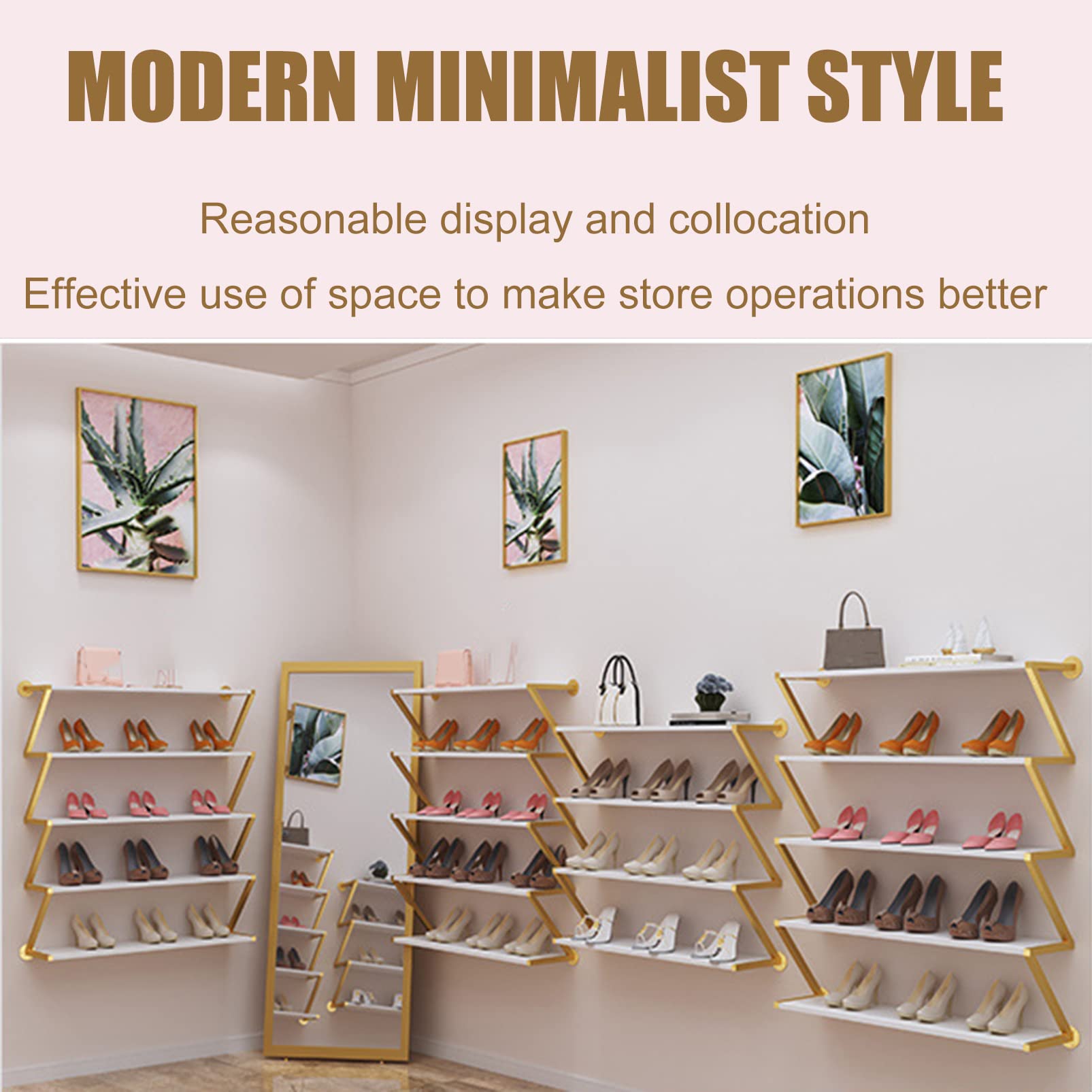 Wandmontiertes Metall-Präsentationsregal, Schuhregal, Bekleidungsgeschäft, Boutique, Einzelhandel, Schuhregal, Bekleidungsvitrine, Aufbewahrungsregal für kommerzielles Handtaschenzubehör, H